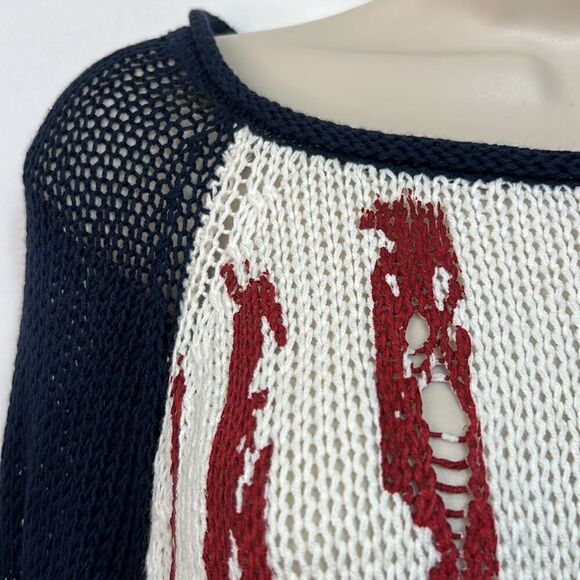 Anthropologie Wooden Ships Red White and blue distressed Sweater size medium EUC - Picture 7 of 13